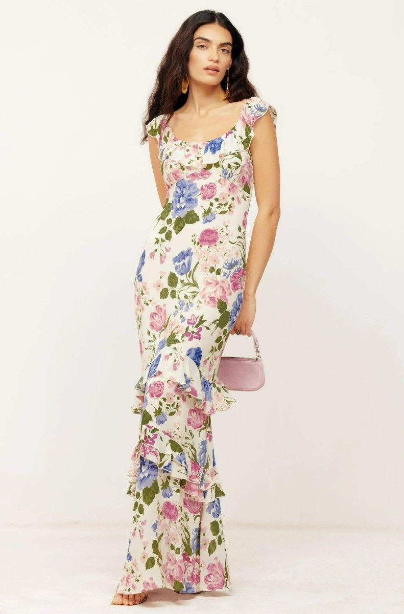 Bonnie Printed Ruffled Maxi Dress