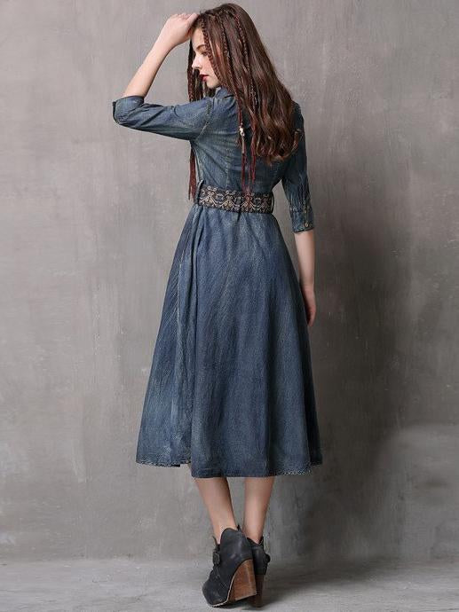 Vintage Embroidered Cropped Denim Dress