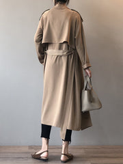 Khaki&Black Vintage Notched Collar Thin Trench Coat