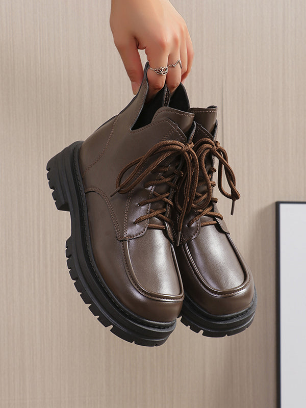 Lace-Up Round-Toe Split-Joint Boots Platform Shoes