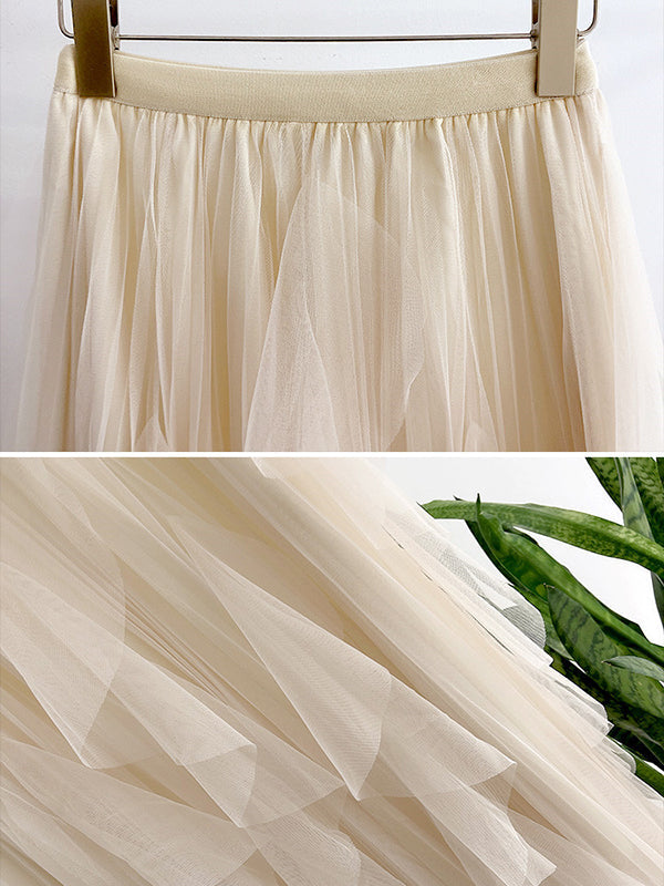 Original Stylish Mesh Split-Joint Pleated Elasticity Skirt