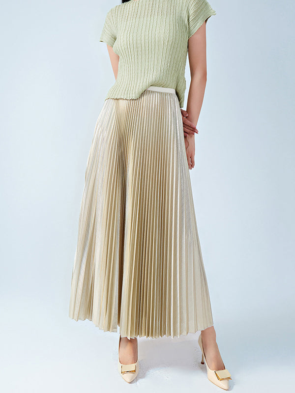 Loose Metallic Pleated Skirts Bottoms