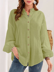 Long Sleeves Loose Buttoned Mock Neck Blouses&Shirts Tops