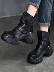 Platform Hook&Loop Round-Toe Boots