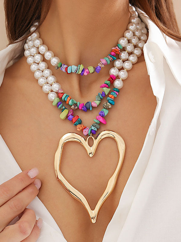 Beaded Contrast Color Heart Shape Dainty Necklace Necklaces Accessories