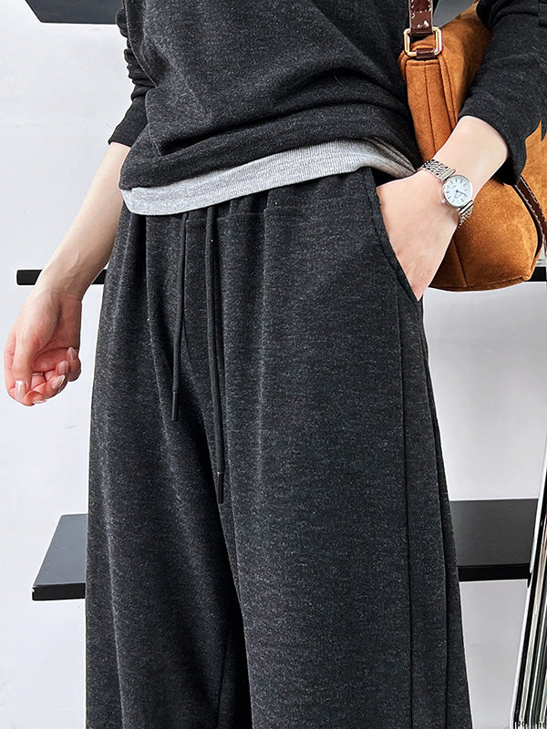 Long Sleeves Buttoned Hooded  T-Shirts Top + Vest Top + Wide Leg Drawstring Elasticity Pants Bottom Three Pieces Set