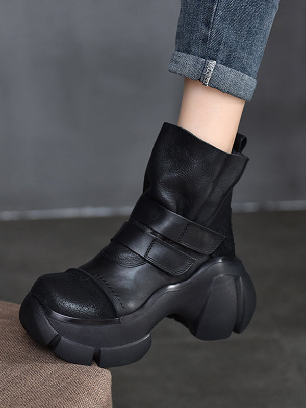 Platform Hook&Loop Round-Toe Boots