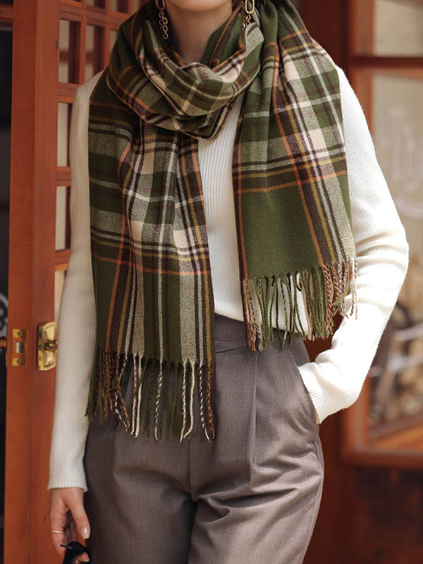 Plaid Tasseled Shawl&Scarf