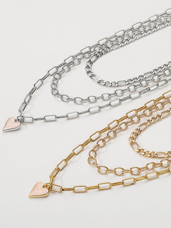 Chains Geometric Heart Shape Layered Necklaces Accessories