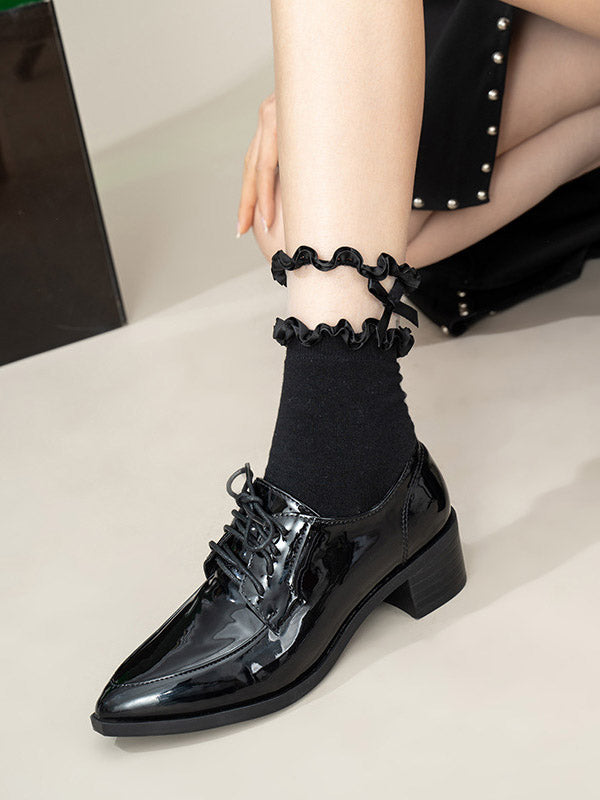 Lace-Up Pointed-Toe Shiny Split-Joint Pumps