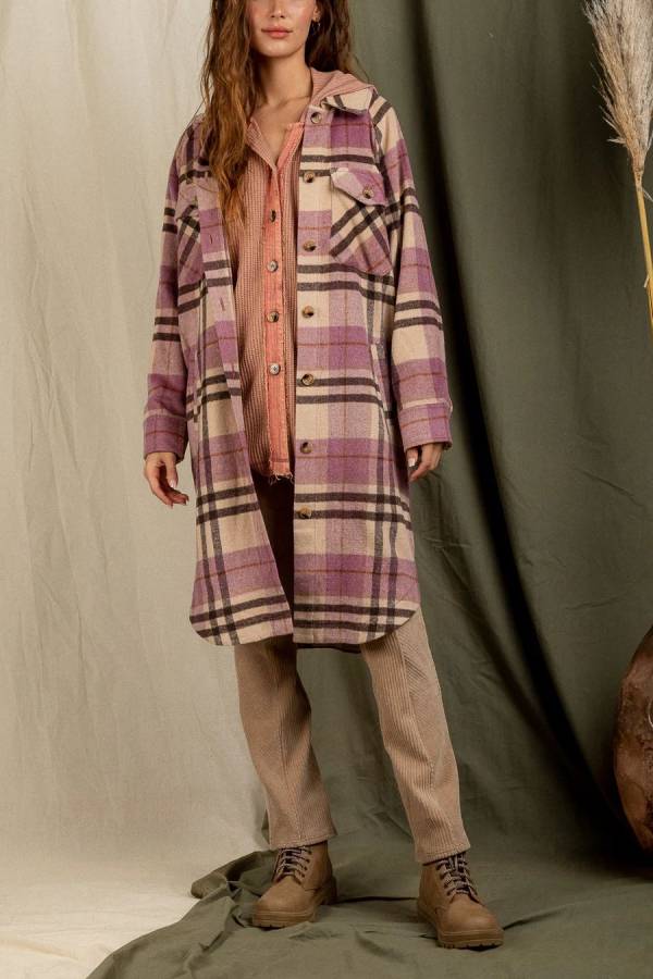 Plaid print drop shoulder overcoat