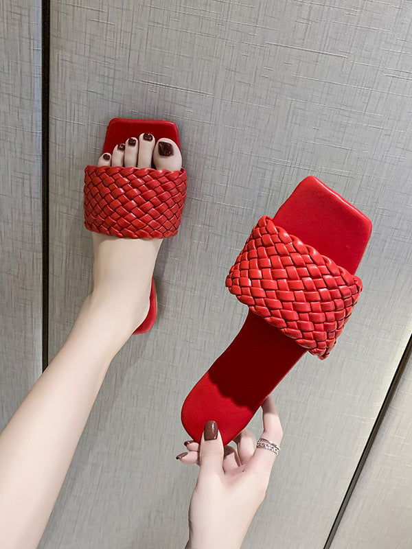 Open Toe Solid Color Split-Joint Square-Toe Slippers