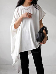 Batwing Sleeves Half Sleeves Solid Color Round-Neck T-Shirts Tops