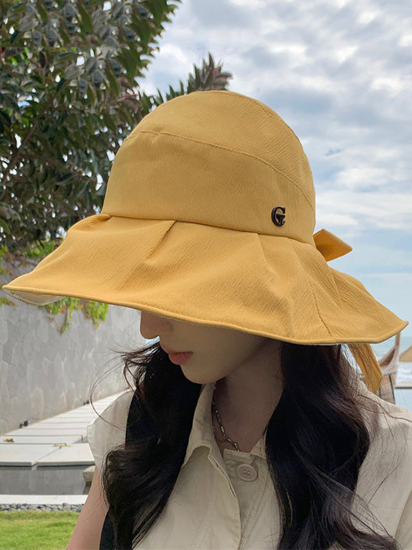 Bowknot Pleated Split-Joint Fisherman Hat Sun Hat