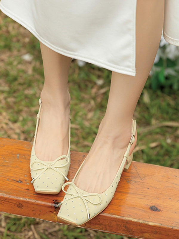 Belt Buckle Rhinestone Split-Joint Square-Toe Pumps Sling Shoes