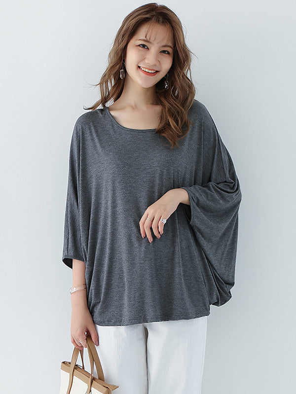 Vintage Loose Round-Neck Batwing Sleeves Shirts