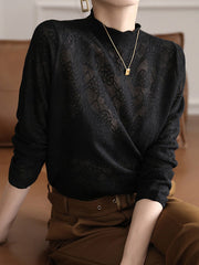 Long Sleeves Hollow Jacquard Solid Color Knitwear T-Shirts Tops