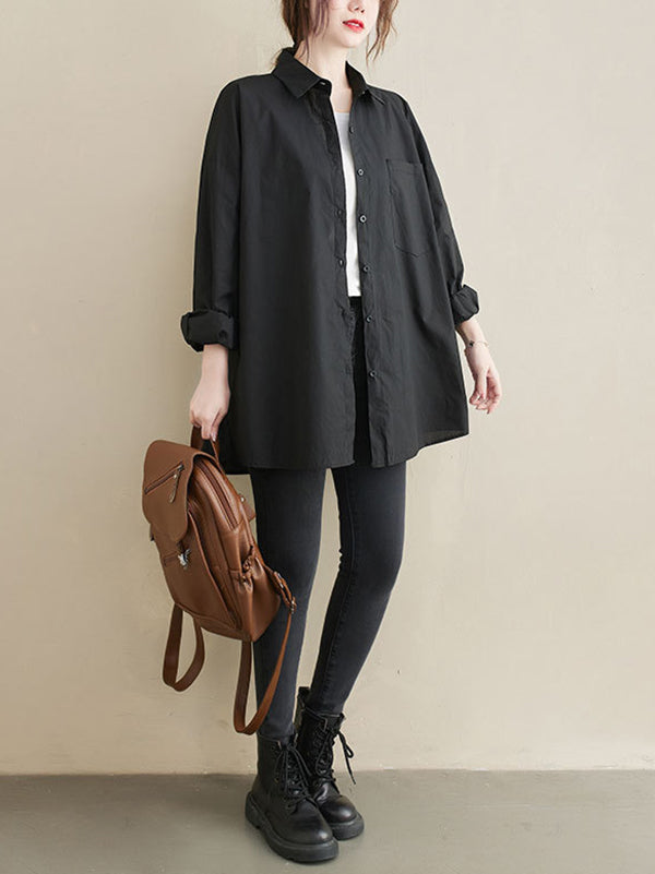 White&Black Simple Casual Loose Blouse