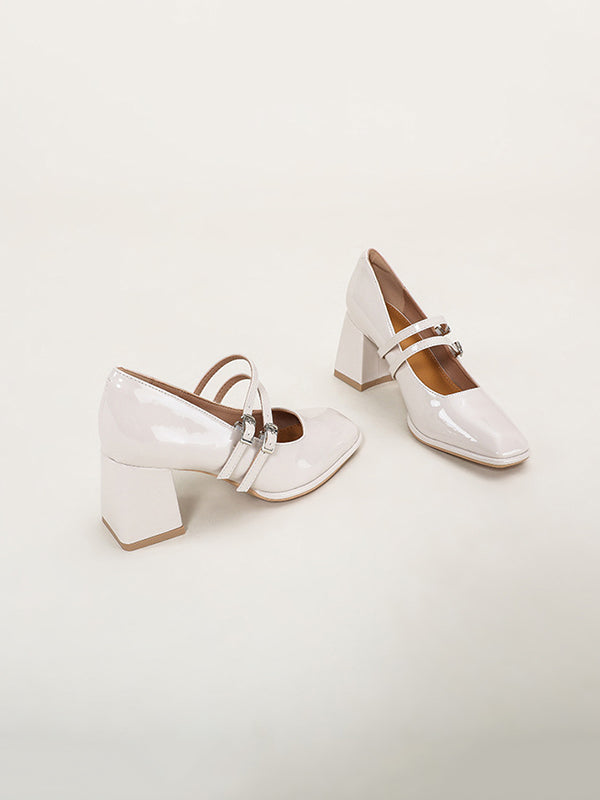 Shallow Cut Square-Toe Mary Janes Pumps