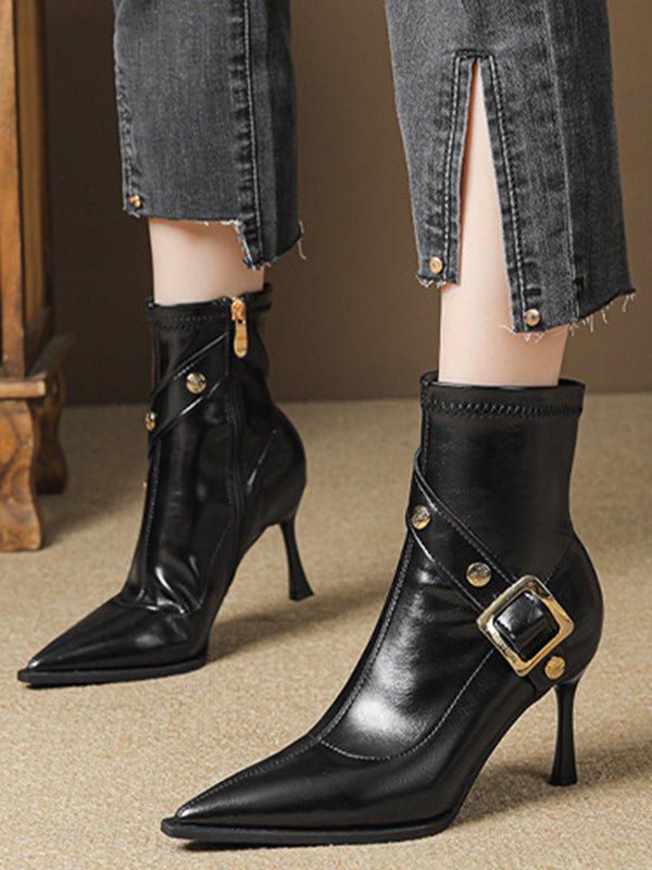 Pointed-Toe Split-Joint Boots Pumps