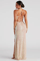 Betty Sequins Lace-up Maxi Dress