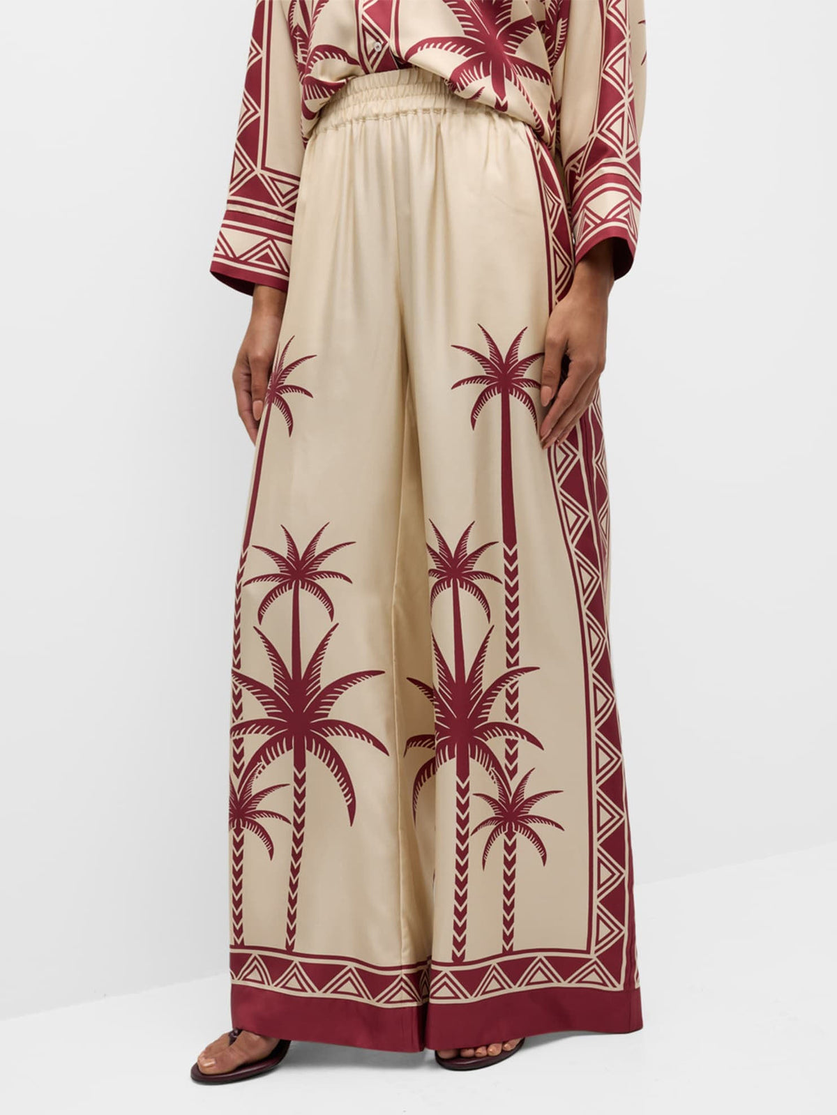 Exquisite Palm Tree Oversized Loose Print Pocket Stretch Wide Leg Pants