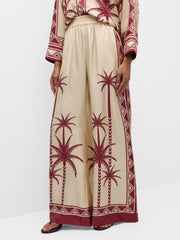 Exquisite Palm Tree Oversized Loose Print Pocket Stretch Wide Leg Pants