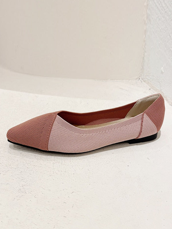 Contrast Color Pointed-Toe Split-Joint V-Cut Flat Shoes Flats