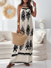 Loose Sleeveless Printed Split-Joint Spaghetti-Neck Maxi Dresses