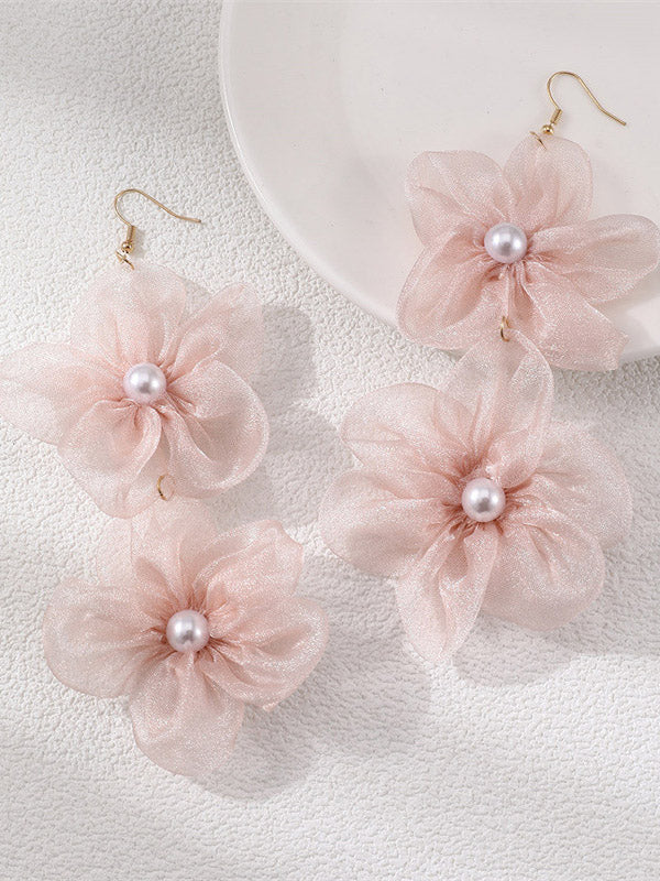 Three-Dimensional Flower Drop Earrings