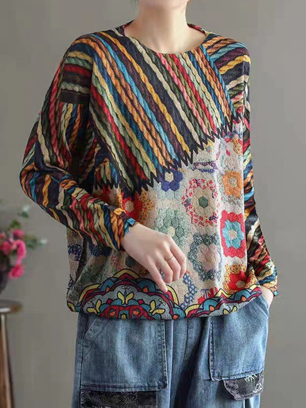 High-Low Long Sleeves Contrast Color Round-Neck Pullovers Sweater Tops