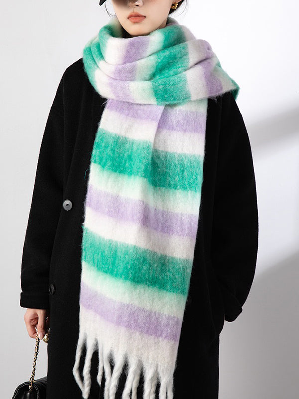 Thick Keep Warm Striped Tasseled Shawl&Scarf