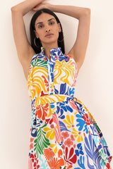 Hermosa Printed Button-up Belted Midi Dress