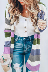 Women Fashion Autumn And Winter Striped Cardigan Coat