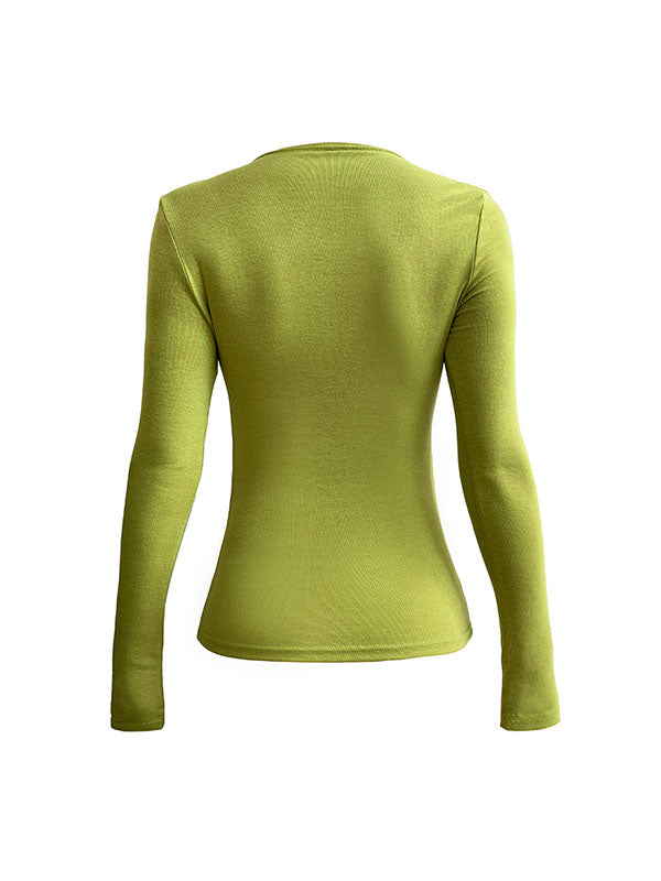 Long Sleeves Skinny Solid Color Square-Neck T-Shirts Tops