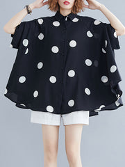 Batwing Sleeves Half Sleeves Buttoned Polka-Dot Lapel Blouses&Shirts Tops