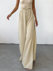 High Waisted Loose Drawstring Elasticity Solid Color Split-side Pants Trousers