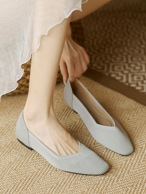 Solid Color Square-Toe Flats Shoes