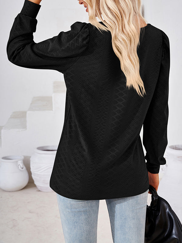 Loose Jacquard Solid Color Square-neck T-Shirts Tops