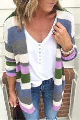 Women Fashion Autumn And Winter Striped Cardigan Coat