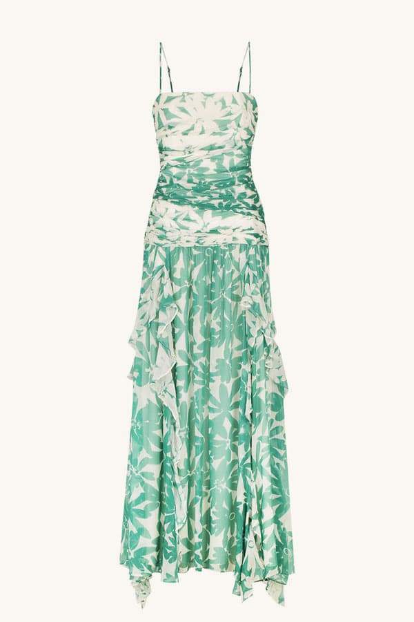 Antonia Printed Strapless Gathered Maxi Dress