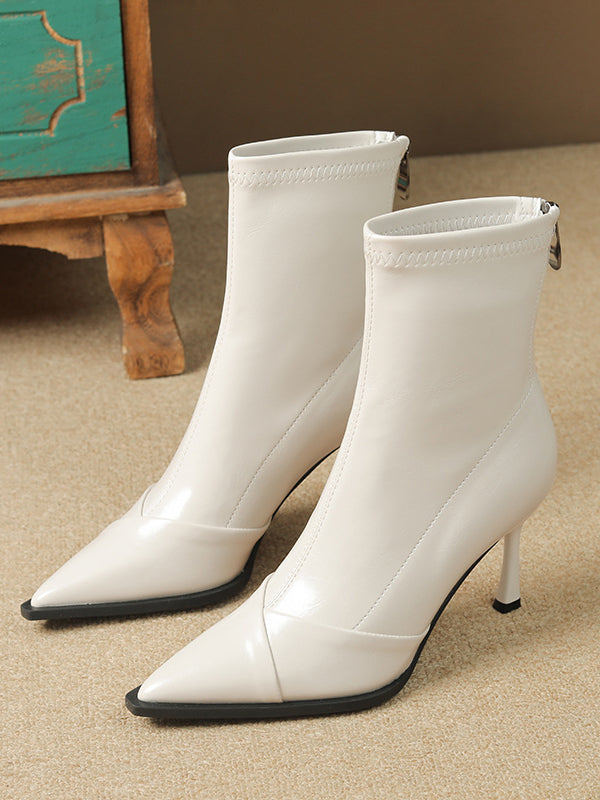 Pointed-Toe Split-Joint Boots Pumps