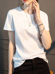 Simple Casual Modal Solid Color Round-Neck T-Shirt Top