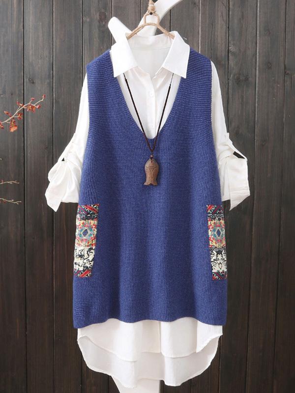 Loose Printed V-Neck Vest