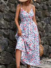 Printed Strap V-neck Waist Up Dress