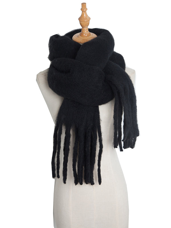 Keep Warm Solid Color Tasseled Velvet Shawl&Scarf