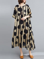 Original Polka-Dot Split-Joint Round-Neck Midi Dress