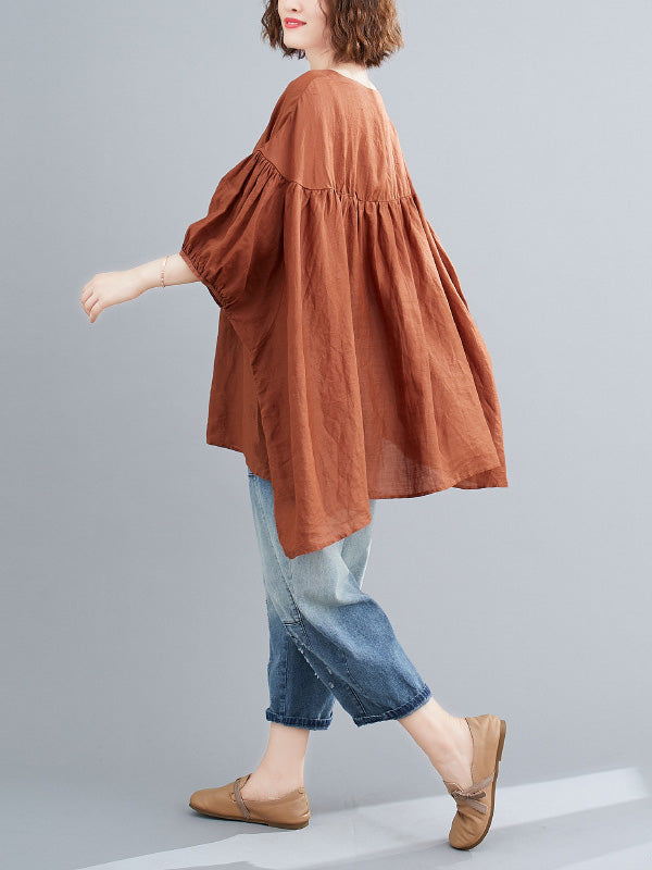 Casual Loose Split-Joint Batwing Sleeves V-Neck Shirts Top