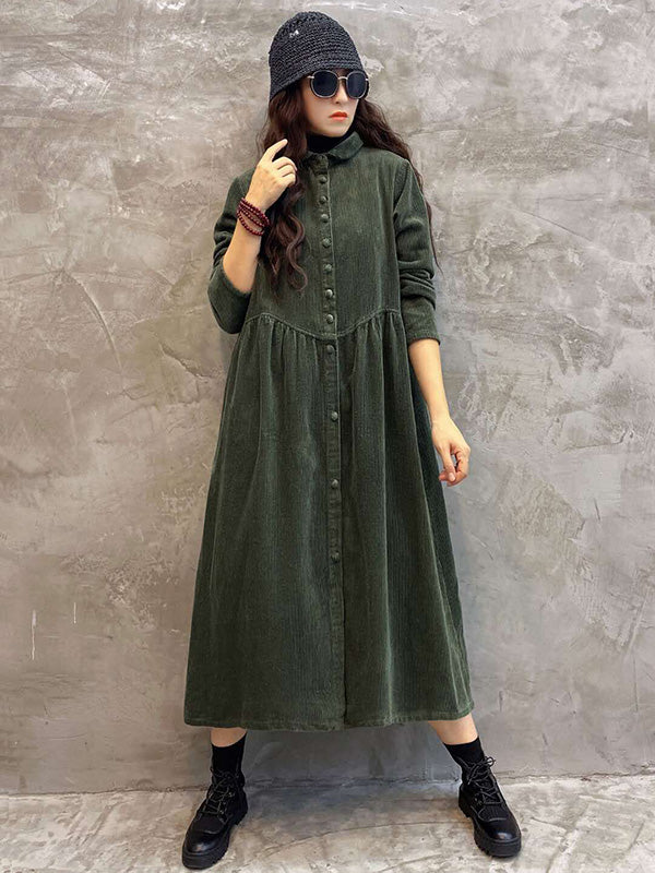 Original Solid Corduroy Lapel Dress