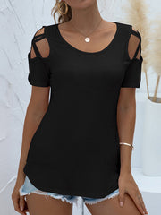 Loose Short Sleeves Hollow Solid Color Round-Neck T-Shirts Tops